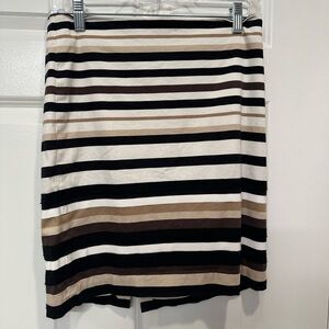 White House Black Market Striped Pencil Skirt in Black, Brown, and Cream